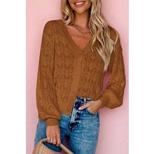 Brown Lightweight Buttoned Front Crochet Cardigan