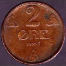 1947 Norway 2 Ore Coin