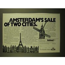 1988 KLM Airlines Ad - Amsterdam's Sale of Two Cities