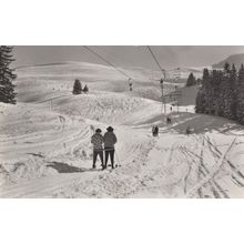 Adelboden Children Walking in Freezing Snow Swiss RPC Postcard