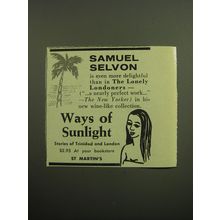 1958 St Martin's Book Advertisement - Ways of Sunlight by Samuel Selvon