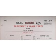 AUSTIN A40 Mk II, 1961 Lucas Electrical Equipment Specification NVS 1794
