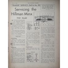 Hillman Minx 1940 model Motor Trader Service Data Brochure No. 90