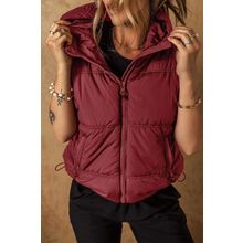 Clay Zip-up Side Pockets Hooded Puffer Vest