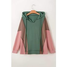 Breen Plus Size Colorblock Patchwork V Neck Hoodie