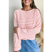 Pink Stripe Textured Contrast Dropped Long Sleeve Top