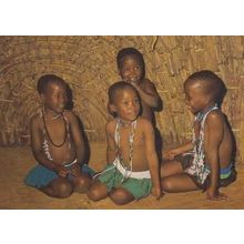 African Zulu Chidren Tribe At Play Beadwork In Reed Hut Africa Tribal Postcard