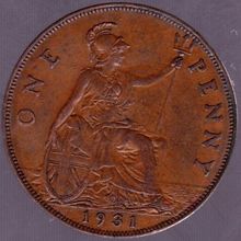 1931 Great Britain 1 Penny Coin