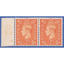GB KGVI 1938 2d ORANGE SG465 MOUNTED MINT PAIR CONTROL O44 32 WITH DOT