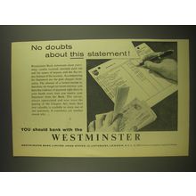 1958 Westminster Bank Ad - No doubts about this statement