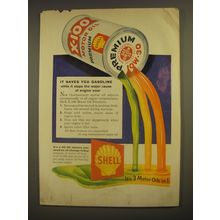 1958 Shell X-100 Motor Oil Premium Ad - It saves you gasoline while it stops