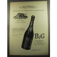 1952 B&G Sparkling Burgundy Ad - Menu Specialtes pour Thanksgiving - Novembre
