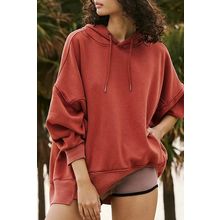 Red Clay Drop Shoulder Pocketed Baggy Drawstring Hoodie