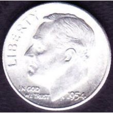1954 S USA 10 Cents Silver Coin Roosevelt