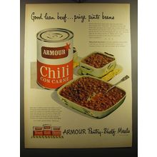 1950 Armour Chili Con Carne Ad - Good lean beef.. Prize pinto beans