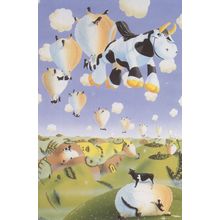 Cows Field Of Cow Farming Hot Air Balloon Painting Postcard