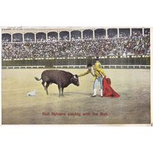 Bull Fighters Playing With The Bull Antique Spanish Matador Postcard