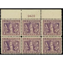 537, Mint NH 3¢ Top Plate Block of Six Stamps CV $350 * Stuart Katz