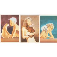 Risque Cat Lovers 3x French Feline Painting Postcard s