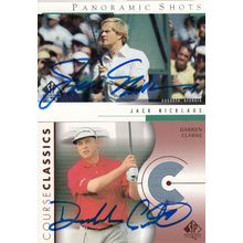 JACK NICKLAUS & DARREN CLARKE SHIRT PIECE AUTO 2005/03 PGA GOLF TOUR HOF CHAMPS
