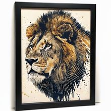 Lion Head Art Print Realistic Style Wildlife Wall Art Abstract Fingerprint Art (