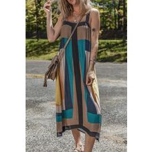 Brown Retro Geometric Printed Y Back Sleeveless Dress