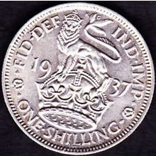 1937 Great Britain 1 Shilling Silver Coin English