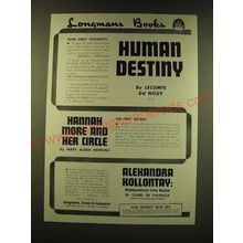 1947 Longmann, Green & Co. Ad - Longman Books Human Destiny by Lecomte du Nouy