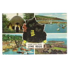 LYME REGIS, DORSET multiview . used vintage postcard black kittens 1970 pm =