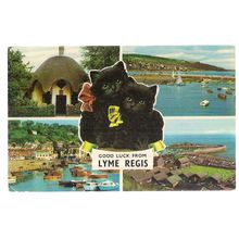 LYME REGIS, DORSET multiview . used vintage postcard black kittens 1970 pm /