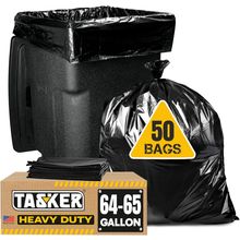 Tasker 64-65 Gallon Trash Bags for Toter, (Huge 50/Count W/Ties) 60 Gallon Trash