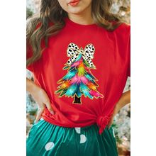 Red Bow Decor Christmas Tree Graphic Holiday T Shirt