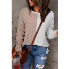 Khaki Colorblock Long Sleeve Crew Neck Top