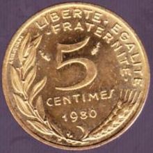 1980 France 5 Centimes Coin