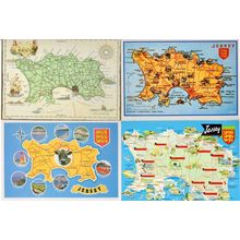 Jersey Island Ship Cows Beach 4x Map Cartography Postcard s