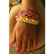 Pink Colorful Beaded Chain Link Layered Bracelet Set
