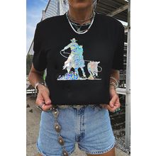 Black Laser Western Cowboy Graphic Crewneck Tee