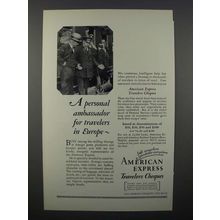 1928 American Express Travelers Cheques Ad - Ambassador