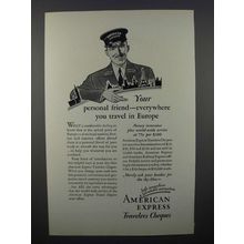 1928 American Express Travelers Cheques Ad - Friend