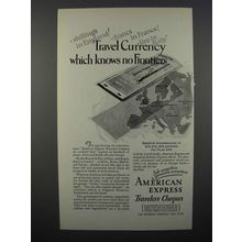 1928 American Express Travelers Cheques Ad - Frontiers