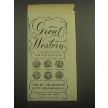 1946 Great Western Champagne Ad - A product of New York State