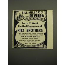 1952 Bill Miller's Riviera Ad - For a 2 week limited engagement Ritz Brothers