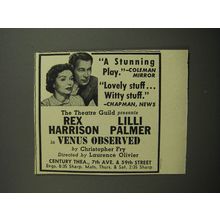 1952 Venus Observed Play Ad - Theatre Guild Presents Rex Harrison Lilli Palmer