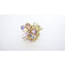 Small mini gold metal ab crystal flower hair claw clip