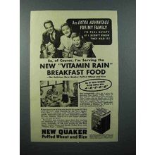 1940 Quaker Puffed Wheat and Rice Cereal Ad - Vitamin