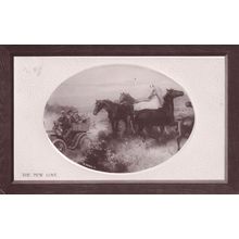 The New Love Horse Transport vs New Car Antique Postcard