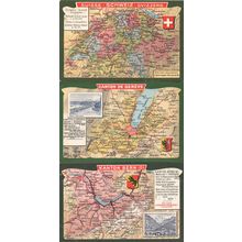 Canton Kanton Du Geneve Bern 3x Switzerland Old Map Postcard s