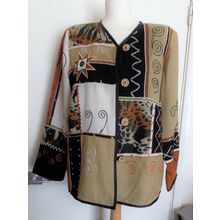 Indigo Moon Animal Print Embroidered Jacket Multicoloured Block S (More a M )