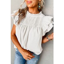 White Smocked Ruffle Sleeve Blouse