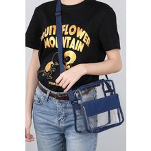 Dark Blue PVC Patchwork Adjustable Strap Square Crossbody Bag